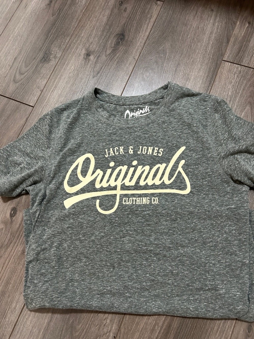 Jack & Jones Gray Tee with Cream Script Logo